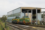 Die Loks 752 und 804 der Dortmunder Eisenbahn bei Rangierarbeiten im Dortmunder Hafen.