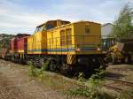 LW 203 002 (Leonhard Weiss) und V150.12 (EBW) mit einem Bauzug im Bahnhof Arnsberg (Foto: 21.07.09).