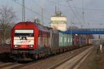 EVB / EVB Logistik 420 14 und 185 ???-? bei der Durchfahrt in Tostedt am 15.02.2012