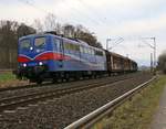 151 033-8 der EGP mit Schiebewandwagen-Ganzzug in Fahrtrichtung Süden. Aufgenommen am 13.03.2016 in Wehretal-Reichensachsen.