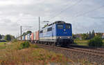 151 039 der EGP führte am 03.10.18 einen Containerzug durch Jeßnitz Richtung Dessau.