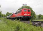 EGP 140 876-4 mit 140 824-4 und Kesselwagenzug in Fahrtrichtung Sden. Aufgenommen am 26.05.2013 zwischen Friedland(HAN) und Eichenberg.