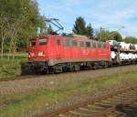 20.10.2014 14:16 EGP 140 853-3 (Eisenbahngesellschaft Potsdam) mit einem Güterzug, vermutlich beladen mit VW-Wagen vom Werk Zwickau, kurz nach dem Haltepunkt Lichtentanne (Sachsen).