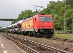 185 586-5 mit Autotransportzug in Fahrtrichtung Norden. Aufgenommen am 23.06.2011 in Eichenberg.