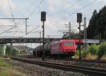 145 CL 012 der HGK zieht am 18. Juli 2012 einen Kesselwagenzug ber Gleis 4 aus Kronach in Richtung Saalfeld heraus.