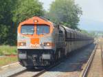 Am 04.06.2014 Güterzug der Havelländischen Eisenbahn bei der Durchfahrt in Halberstadt Spiegelsberge