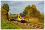 Der 5-teilige Stadler Flirt 429 046 / 546 der HLB Bahn (Hessischen Landesbahn)  als RE99 / RE 40 Siegen - Gieen - Frankfurt Hbf (Umlauf HLB24967), hier am 22.10.2013 kurz vor Haiger auf der Dillstrecke (KBS 445 bei km 127,6) weiter in Richtung Gieen.

Die Linie verkehrt in NRW als RE 99 und im Gebiet des Rhein-Main-Verkehrsverbundes in Hessen als RE 40. Von Siegen fhrt der Regional-Express ber die Dillstrecke (KBS 445) bis Gieen, von dort fhrt dann (nach Fahrtrichtungswechsel) ber die Main-Weser-Bahn weiter nach Frankfurt (Main) Hauptbahnhof.