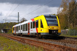 
Der VT 505 (95 80 1648 105-2 D-HEB / 95 80 1648 605-1 D-HEB) der HLB (Hessische Landesbahn GmbH), ein Alstom Coradia LINT 41 der neuen Generation, fährt am 24.04.2016, als RB 93  Rothaarbahn  (Betzdorf/Sieg - Siegen -Bad Berleburg, von Brachbach/Sieg weiter in Richtung Siegen.