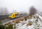 
Nebel im Hellertal....
Der VT 502 (95 80 1648 102-9 D-HEB / 95 80 1648 602-8 D-HEB) ein Alstom Coradia LINT 41 der neuen Generation / neue Kopfform der HLB (Hessische Landesbahn GmbH) fährt am 08.01.2017, als RB 96  Hellertalbahn  (Dillenburg - Haiger - Neunkirchen - Herdorf - Betzdorf), Umlauf 61768,  und erreicht bald den Bahnhof Herdorf.