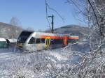 GTW 2/6 der Hellertalbahn am 14.02.2009 zwischen Struthtten und Herdorf, KBS 462 (Dillenburg-Haiger-Neunkirchen-Herdorf-Betzdorf).