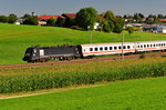 Die ES 64 U2-025 von MRCE am 23.08.16 vor einem IC bei Haslach von Traunstein kommend.