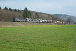 X4E-609 mit einem gemischten Güterzug bei Harrbach Richtung Gemünden, 16.03.2017