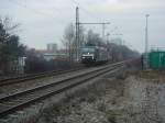 Die an CFL Cargo vermietete MRCE 185 566-7 fuhr alleine ber die Gterbahn in Freiburg. 28.01.09