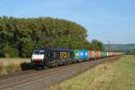 189 115 ETCS mit einem Containerzug am 24.09.2011 unterwegs bei Himmelstadt.