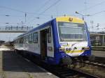 Triebwagen NE81 hier VT411 wird am 22.04.2004 nach einigen  Verschnerungen  wieder nach Bergen(Rgen) berfhrt.Am 25.04.wurde er in Lauterbach (Mole) abgelichtet http://www.lokrundschau.de/inhalt/Magazin/249/009.html