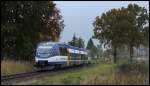 Ostseeland Verkehr GmbH VT 0010 (643 117) als OLA 79802 von Ueckermünde Stadthafen nach Bützow bei Eggesin am 16.10.2013