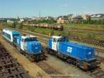 Lokomotiven in Hof Hbf sind blau.
