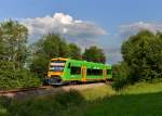 Die „neue“ Waldbahn 650 658 (VT 23) als RB nach Plattling am 17.07.2013 bei Triefenried.