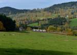 650 563 (VT 63) + 650 565 (VT 65) als RB nach Bayerisch Eisenstein am 20.10.2013 bei Triefenried.