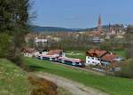 650 565 (VT 65) + 650 563 (VT 63) als RB nach Grafenau am 26.04.2013 bei Zwiesel.