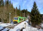 650 659 (VT 24) + 650 663 (VT 28) als RB nach Plattling am 01.01.2013 bei Bhmisch Eisenstein.