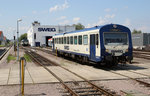 SWEG VT 129 im Betriebswerk Endingen am 31. Juli 2014.
Die Aufnahme entstand vom öffentlichen zugänglichen Bahnsteig aus.