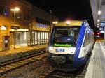VT 874 des HEX am Frühen Morgen des 11.12.2014 nach Blankenburg (Harz) im Bahnhof von Halberstadt