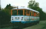 VT 04, der Schlepptriebwagen der WEG-Strecke Vaihingen - Enzweihingen im Endbahnhof Enzweihingen, im Oktober 1996.