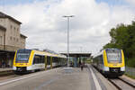 622 302 RB66 Sigmaringen Tübingen neben 622 466 als RB68 Tübingen-Gammertingen am 10.07.2022 in Hechingen.