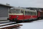 Ein MAN-Triebwagen der HZL steht am 28.12.09 in Gammertingen