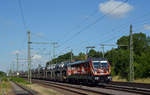 187 501 der HSL führte am 27.06.18 einen Autozug durch Niederndodeleben Richtung Magdeburg.