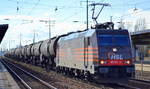 HSL Logistik GmbH mit  185 601-2  [NVR-Number: 91 80 6185 601-2 D-BRLL] und Kesselwagenzug am 05.03.19 Bf.