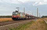 185 602 der HSL schleppte am 07.09.19 einen BLG-Autozug durch Marxdorf Richtung Falkenberg(E).