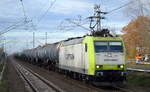 ITL - Eisenbahngesellschaft mbH mit Captrain   185 542-8  [NVR-Number: 91 80 6185 542-8 D-ITL] und Kesselwagenzug (Dieselkraftstoff) am 12.11.18 Bf. Berlin-Hohenschönhausen.