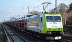 ITL - Eisenbahngesellschaft mbH mit der Captrain  185 548-6   [NVR-Number: 91 80 6185 548-5 D-ITL] und einem PKW-Transportzug mit in Polen produzierten VW Nutzfahrzeugen am 14.02.19 Berlin Hirschgarten.