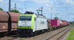 ITL - Eisenbahngesellschaft mbH, Dresden [D] mit  185 581-6  [NVR-Nummner: 91 80 6185 581-6 D-ITL] und Containerzug am 16.06.20 Bf. Saarmund.