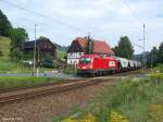 1116 233-6 der ITL am wohl klassischstem Fotomotiv der Elbtalbahn in Rathen, Ortsteil Strand.