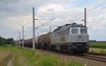 232.09 der ITL donnerte am 11.07.12 mit einem Kesselwagenzug durch Radegast gen Dresden.