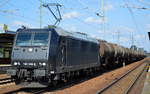 LEG - Leipziger Eisenbahnverkehrsgesellschaft mbH mit der MRCE   185 546-9  [NVR-Number: 91 80 6185 546-9 D-DISPO) und Kesselwagenzug am 04.09.18 Bf.