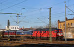 Am 04.02.17 standen in Delitzsch 232 673 der LEG, 232 103 der Raildox und 232 109 der LEG abgestellt. Die Raildox-Ludmilla dient der LEG nur noch als Ersatzteilspender.