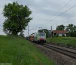 Eine 186 505 bei Hilperting mit einem vollen Autozug am 31.05.2015