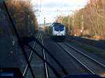 Blick aus dem IC 2215 von Hamburg nach Frankfurt am 21.03.2010 aus dem Steuerwagen am Zugende.