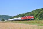 MEG 602 und MEG 801 sind mit dem Zwiebelzug DGS 99647 nach Regensburg unterwegs.Bild entstand bei Gambach am 24.7.2012