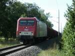Am 27.08.2012 kam die MEG 802 (156 002)mit einem Holzzug in Stendal vor die Linse.
