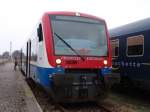 PEG-ZUG80171 nach Pritzwalk kurz vor der Ausfahrt im Bahnhof Meyenburg.Aufgenommen am 24.02.08