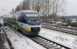 24.1.2013 Berlin-Karow. NEB-Jubilumszug verlsst den S-Bahnhof Richtung Basdorf.