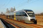 Nachschuss auf den VT 0013 (95 80 0643 121-6 D-NEBB) am 30.12.2015 auf seiner Fahrt von Berlin Ostkreuz nach Templin Stadt in Nassenheide.