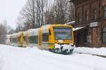 ODEG VT 650 steht mit zwei Triebwagen in Hagenow zur Abfahrt als R3 nach Neustrelitz bereit. 12.02.2010