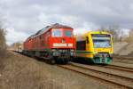 In Hagenow fhrt die ODEG am leeren Transportzug der Bundeswehr vorbei. 06.03.2010