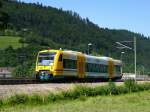 ODEG-Nahverkehrsdieseltriebwagen der BR 650 zu Gast auf der Mnstertalbahn, hier am Haltepunkt Hof, am 9.Juni wurde die ca. 11Km lange Nebenbahn nach einjhrigem Umbau und Elektrifizierung wieder in Betrieb genommen, Juni 2013